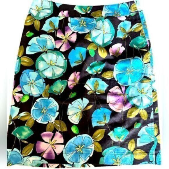EUC - Talbots Women’s Pencil Skirt Black Blue Floral with Pockets - Size 2 - Picture 1 of 5